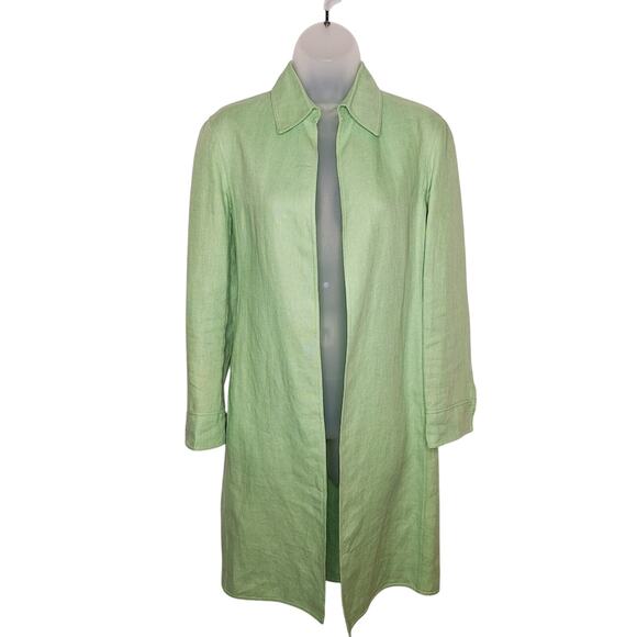 Vintage Y2K Linda Allard Linda Tracy 100% Linen Car Coat 6P Open Brat Lime Green